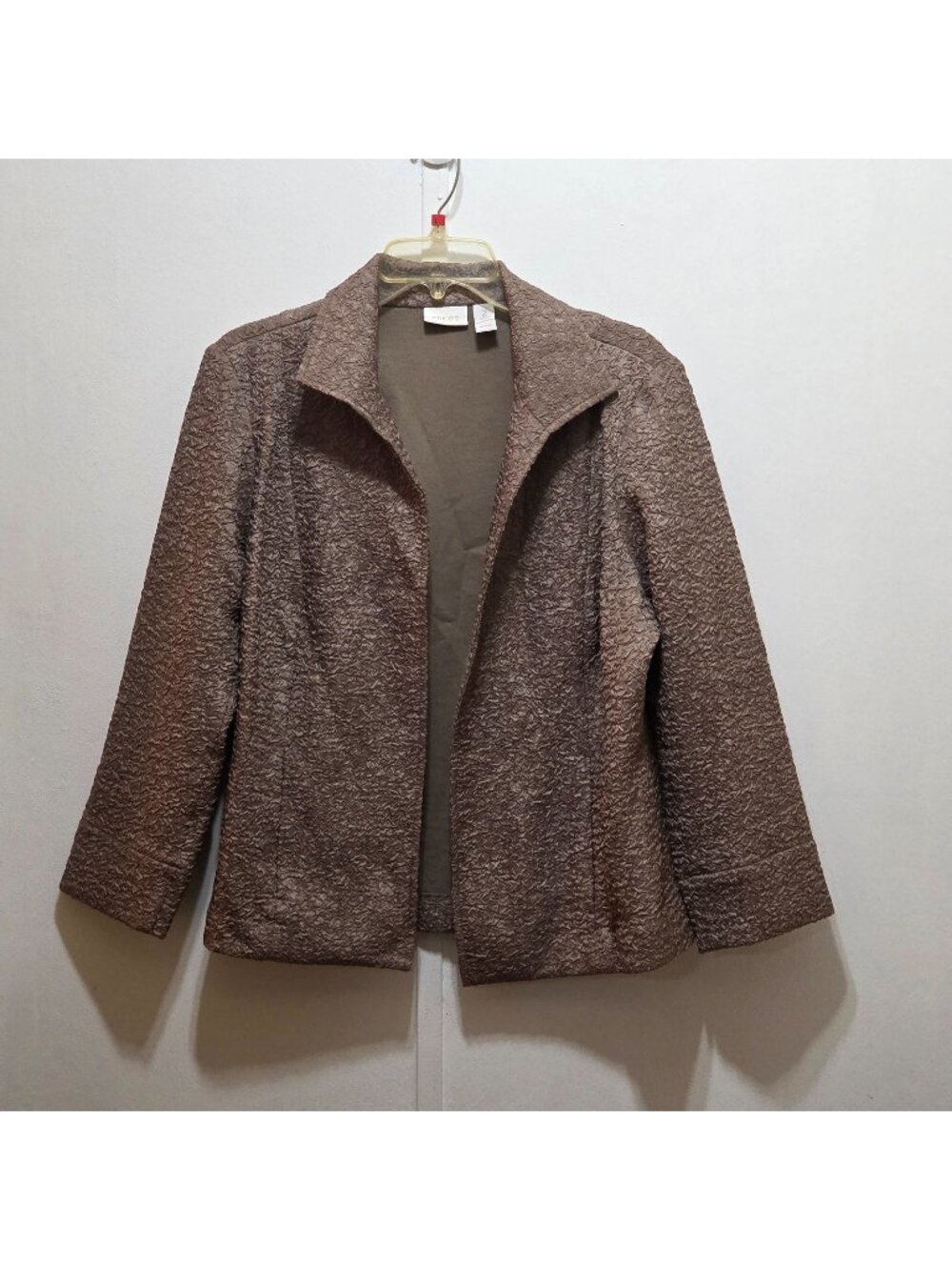 Chico's Beige Crinkled Seersucker Open Front Blazer Jacket Size 2 L 12